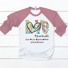 Lofaris Custom Name Love Grandma Life Kids Baseball Shirt