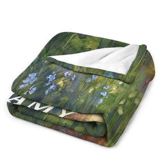 Lofaris Custom Name Love You Green Plant Canvas Gift Blanket