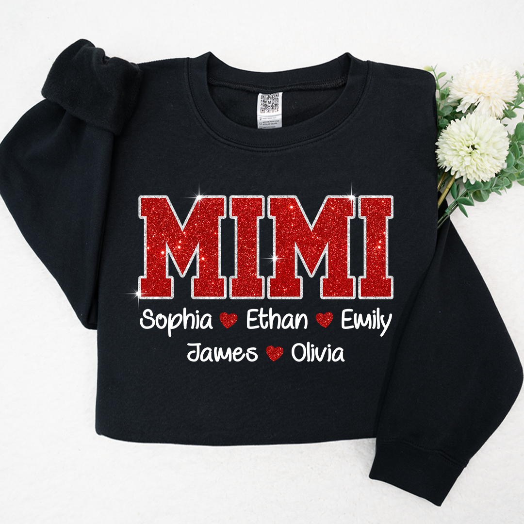 Lofaris Glitter Custom Name Mimi Nana Grandma And Kids Sweatshirt