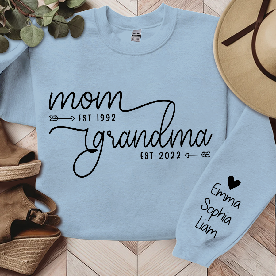 Lofaris Custom Name Mom Grandma Est Black Letters Sweatshirt
