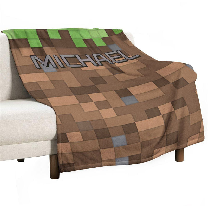 Lofaris Custom Name Mosaic Brown Block Game Gift Blanket