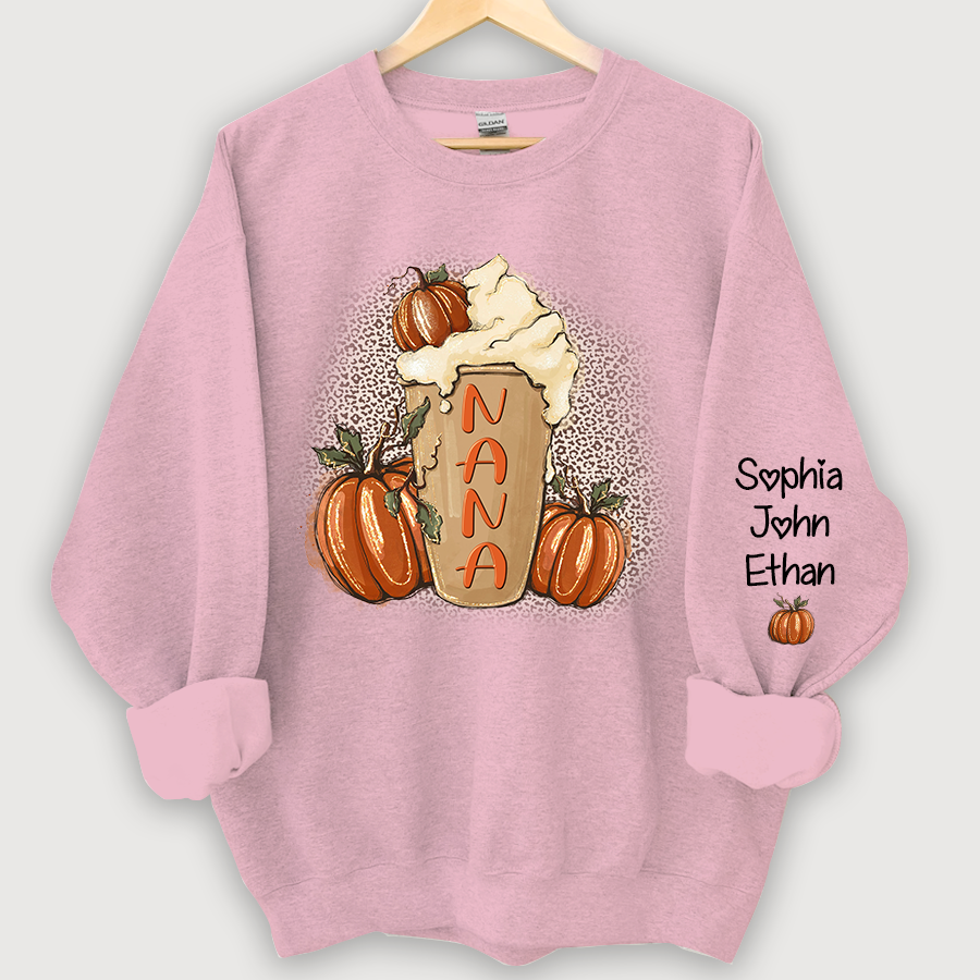 Lofaris Personalized Nana Latte With Pumpkin Grandkids Fall Coffie Sweatshirt