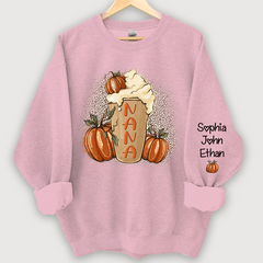 Lofaris Personalized Nana Latte With Pumpkin Grandkids Fall Coffie Sweatshirt