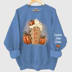 Lofaris Personalized Nana Latte With Pumpkin Grandkids Fall Coffie Sweatshirt