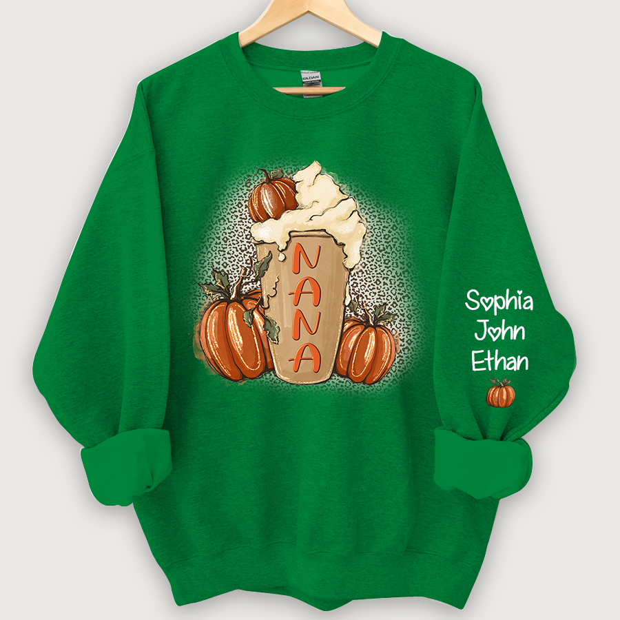 Lofaris Personalized Nana Latte With Pumpkin Grandkids Fall Coffie Sweatshirt