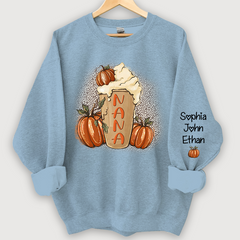 Lofaris Personalized Nana Latte With Pumpkin Grandkids Fall Coffie Sweatshirt