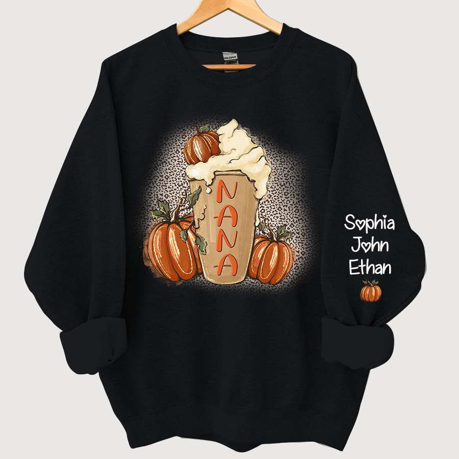Lofaris Personalized Nana Latte With Pumpkin Grandkids Fall Coffie Sweatshirt