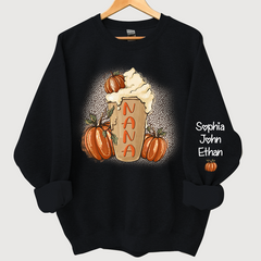 Lofaris Personalized Nana Latte With Pumpkin Grandkids Fall Coffie Sweatshirt