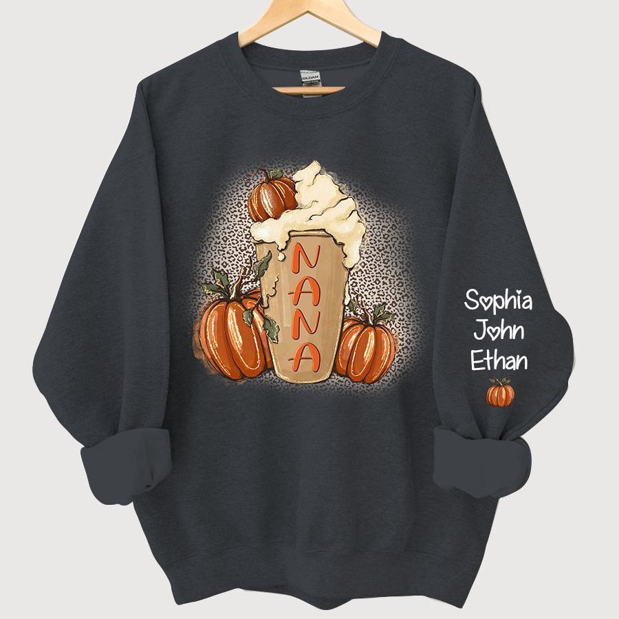 Lofaris Personalized Nana Latte With Pumpkin Grandkids Fall Coffie Sweatshirt