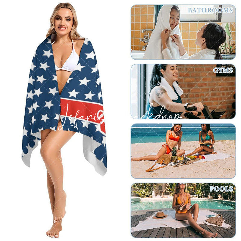 Lofaris Custom Name Navy Blue Stars Beach Towel For Gifts