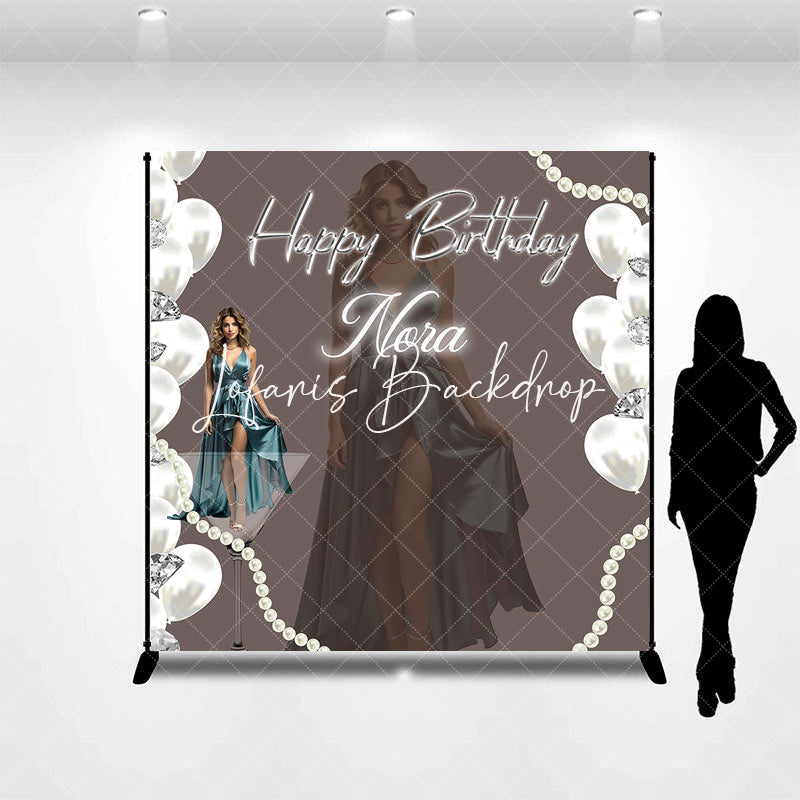 Lofaris Custom Name Photo Elegant Happy Birthday Backdrop