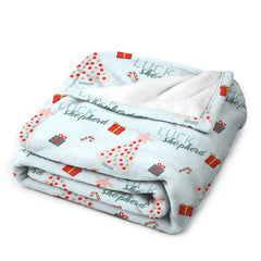 Lofaris Custom Name Pine Tree Repeat Blue Christmas Blanket