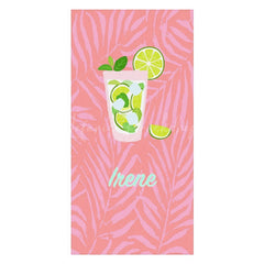 Lofaris Custom Name Pink Leaves Lemon Juice Girl Beach Towel