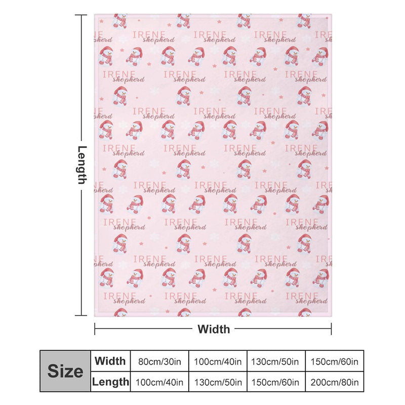 Lofaris Custom Name Pink Snowman Repeat Christmas Blanket