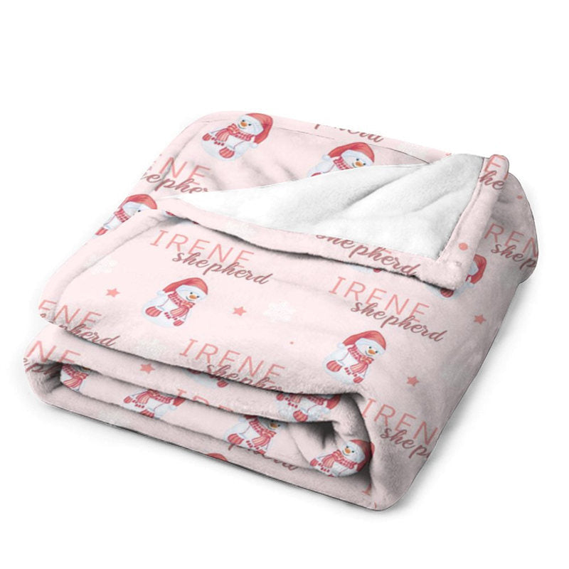 Lofaris Custom Name Pink Snowman Repeat Christmas Blanket
