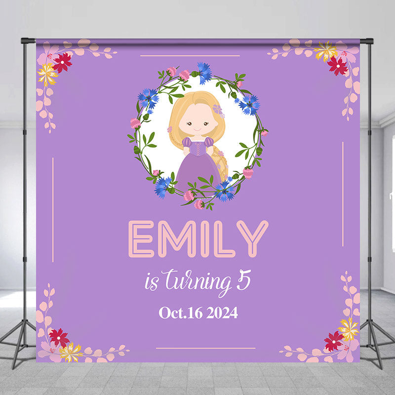 Lofaris Custom Name Purple Floral 5th Birthday Backdrop