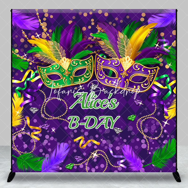 Lofaris Custom Name Purple Mask Masquerade Birthday Backdrop