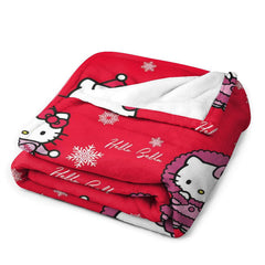 Lofaris Custom Name Red Cute Cartoon Cats Snowflake Blanket