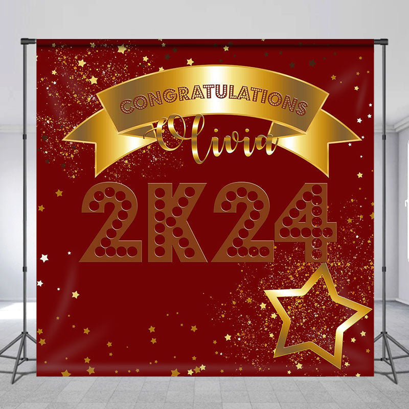 Lofaris Custom Name Red Gold 2K24 Graduation Backdrop