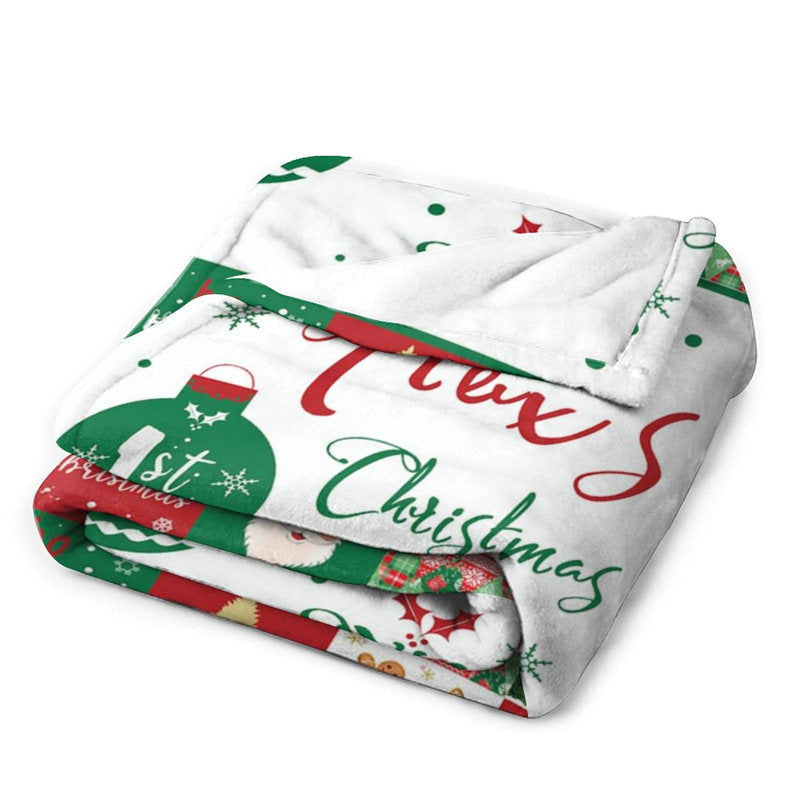 Lofaris Custom Name Red Green Plaid 1st Christmas Blanket