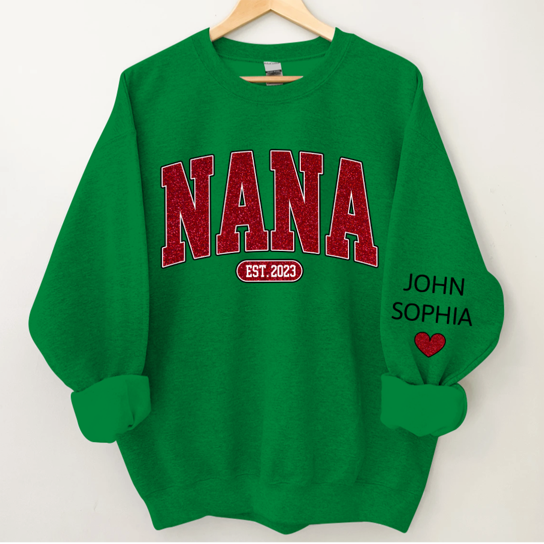 Lofaris Custom Name Red Nana Grandma Glitter Sweatshirt