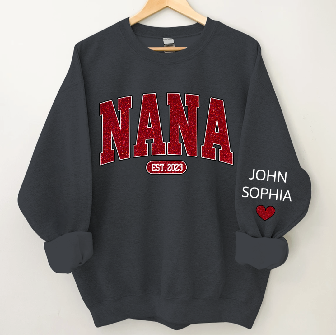 Lofaris Custom Name Red Nana Grandma Glitter Sweatshirt