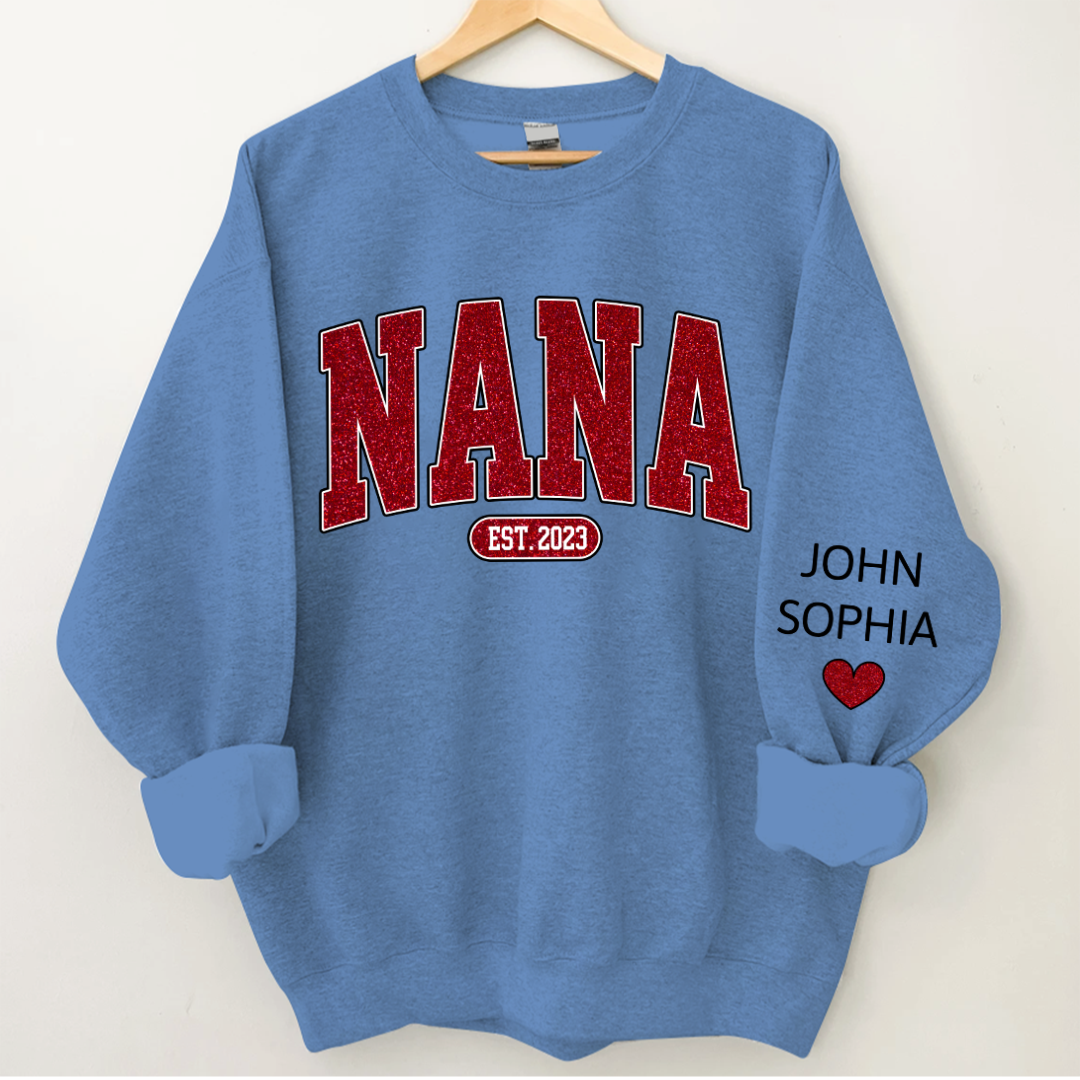 Lofaris Custom Name Red Nana Grandma Glitter Sweatshirt