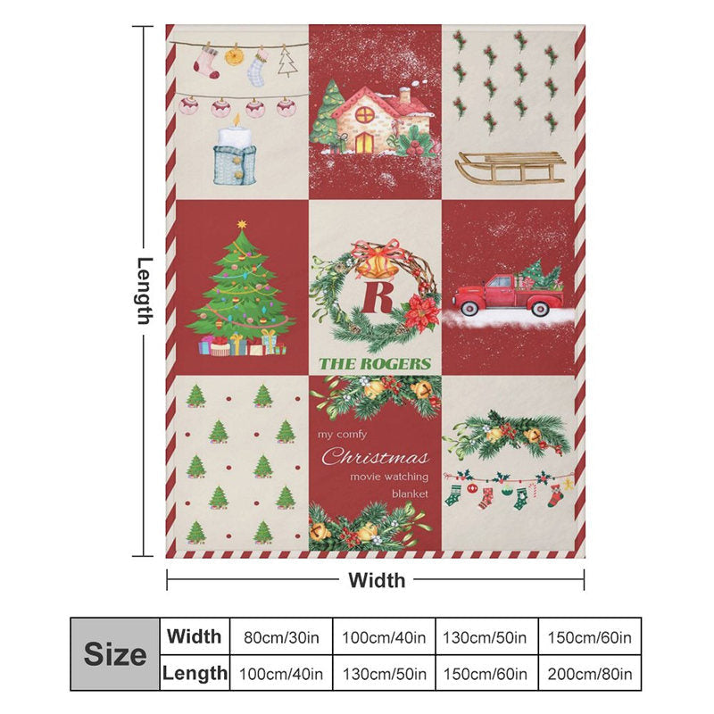 Lofaris Custom Name Red Plaid Family Merry Christmas Blanket
