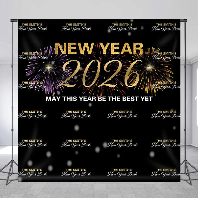 Lofaris Custom Name Repeat Black New Year 2026 Bash Backdrop