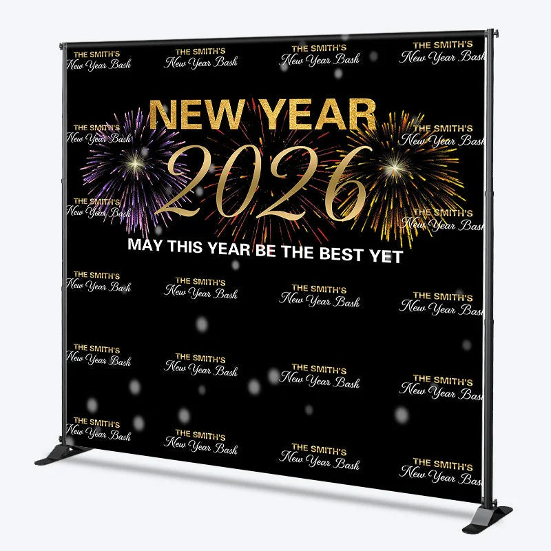Lofaris Custom Name Repeat Black New Year 2026 Bash Backdrop
