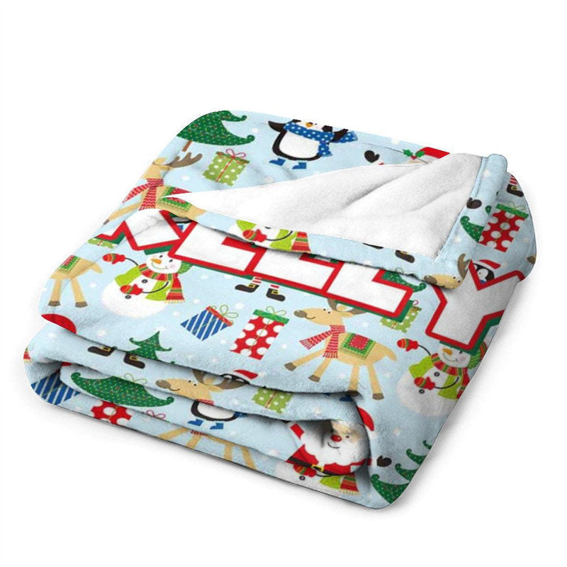 Lofaris Custom Name Santa Snowman Animals Christmas Blanket