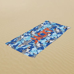 Lofaris Custom Name Shark Bait Blue Beach Towel for Boy