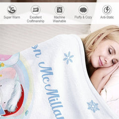 Lofaris Custom Name Snowflake Baby First Christmas Blanket