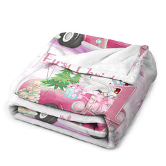 Lofaris Custom Name Snowflake Pink First Christmas Blanket