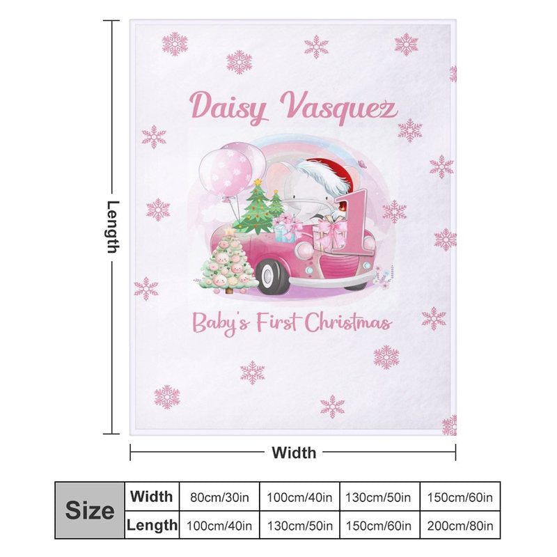 Lofaris Custom Name Snowflake Pink First Christmas Blanket