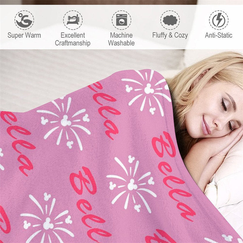 Lofaris Custom Name Sparkle Pattern Repeat Pink Blanket