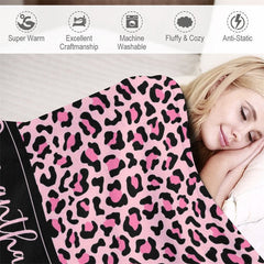 Lofaris Custom Name Stylish Pink Leopard Pattern Blanket