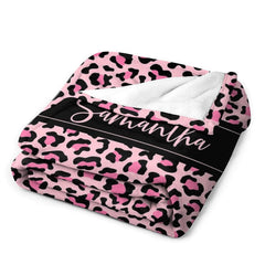 Lofaris Custom Name Stylish Pink Leopard Pattern Blanket