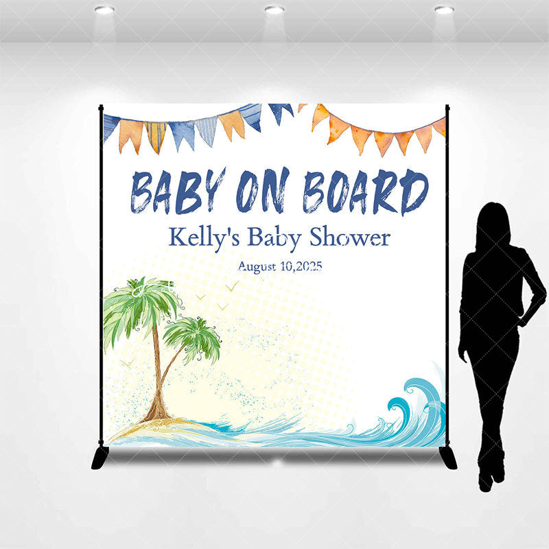 Lofaris Custom Name Summer Beach Tree Baby On Board Backdrop