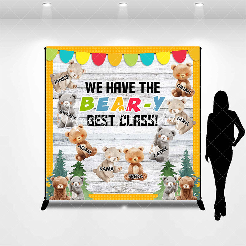 Lofaris Custom Name Tree Bear Wooden Back To School Backdrop