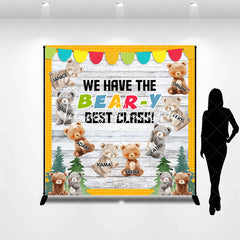 Lofaris Custom Name Tree Bear Wooden Back To School Backdrop