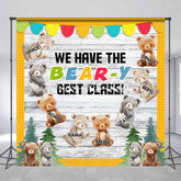 Lofaris Custom Name Tree Bear Wooden Back To School Backdrop