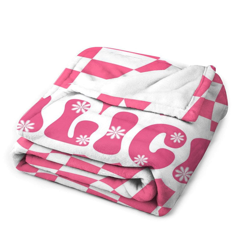 Lofaris Custom Name Trendy Pink Contort Checkered Blanket
