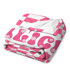 Lofaris Custom Name Trendy Pink Contort Checkered Blanket