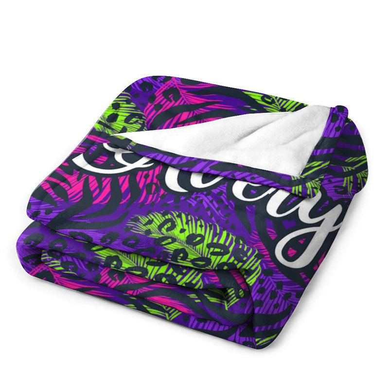 Lofaris Custom Name Tropical Tiger Leaves Pattern Blanket