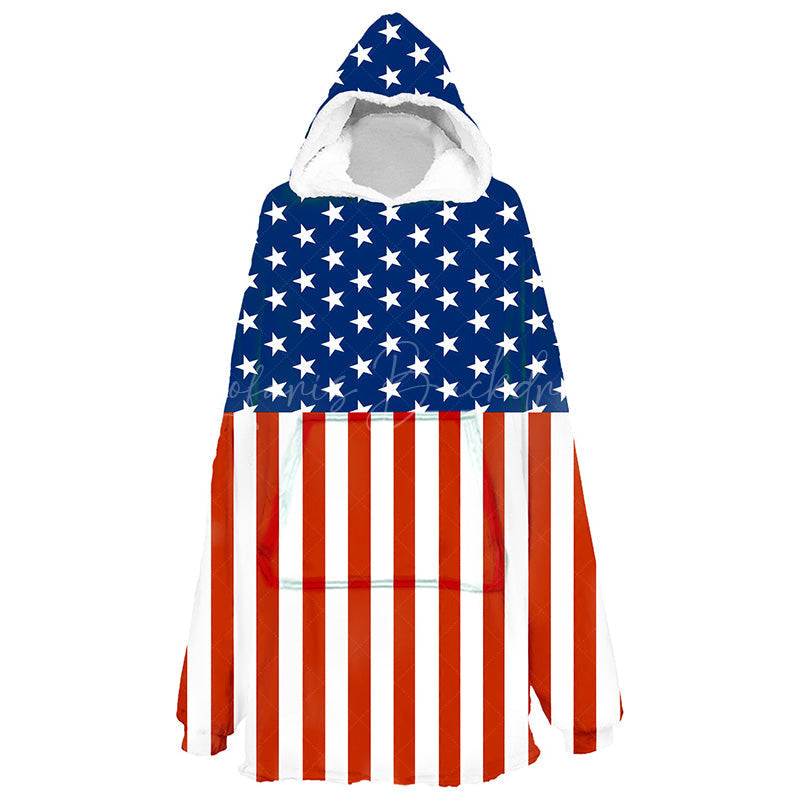 Lofaris Custom Name USA Flag Soft Flannel Blanket Hoodie