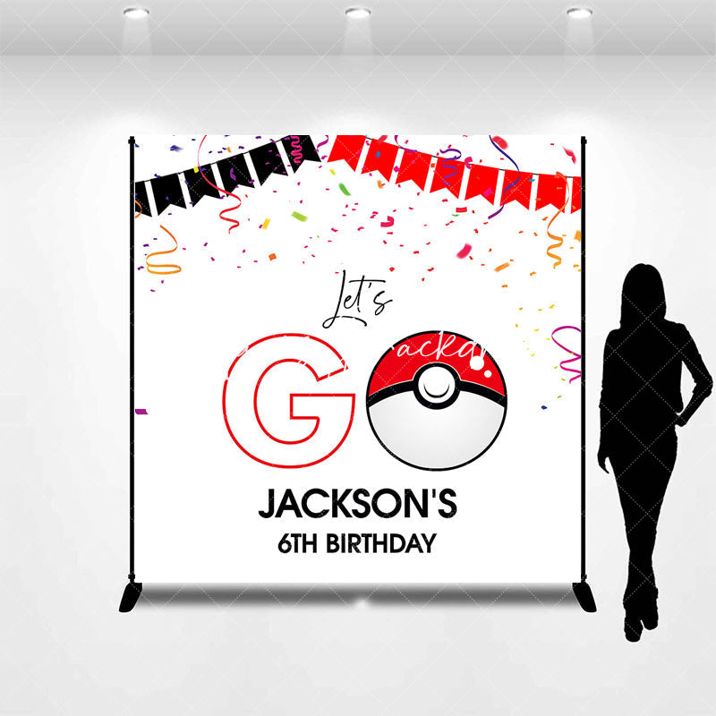Lofaris Custom Name White Lets Go Ribbons Birthday Backdrop