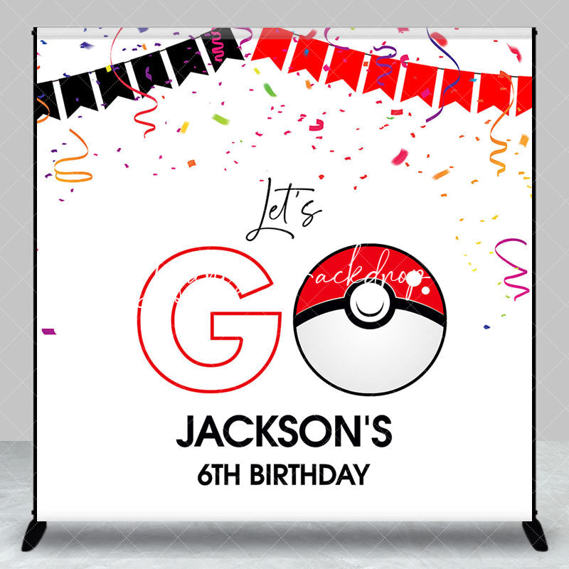 Lofaris Custom Name White Lets Go Ribbons Birthday Backdrop