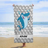 Lofaris Custom Name White Wave Shark Boy Beach Towel