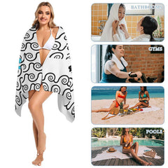 Lofaris Custom Name White Wave Shark Boy Beach Towel